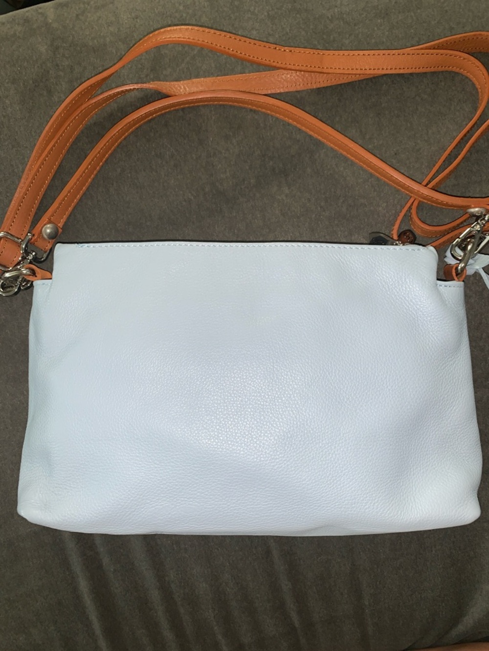 Valentina Light Blue Leather Crossbody with Tan Straps - Picture 2 of 7